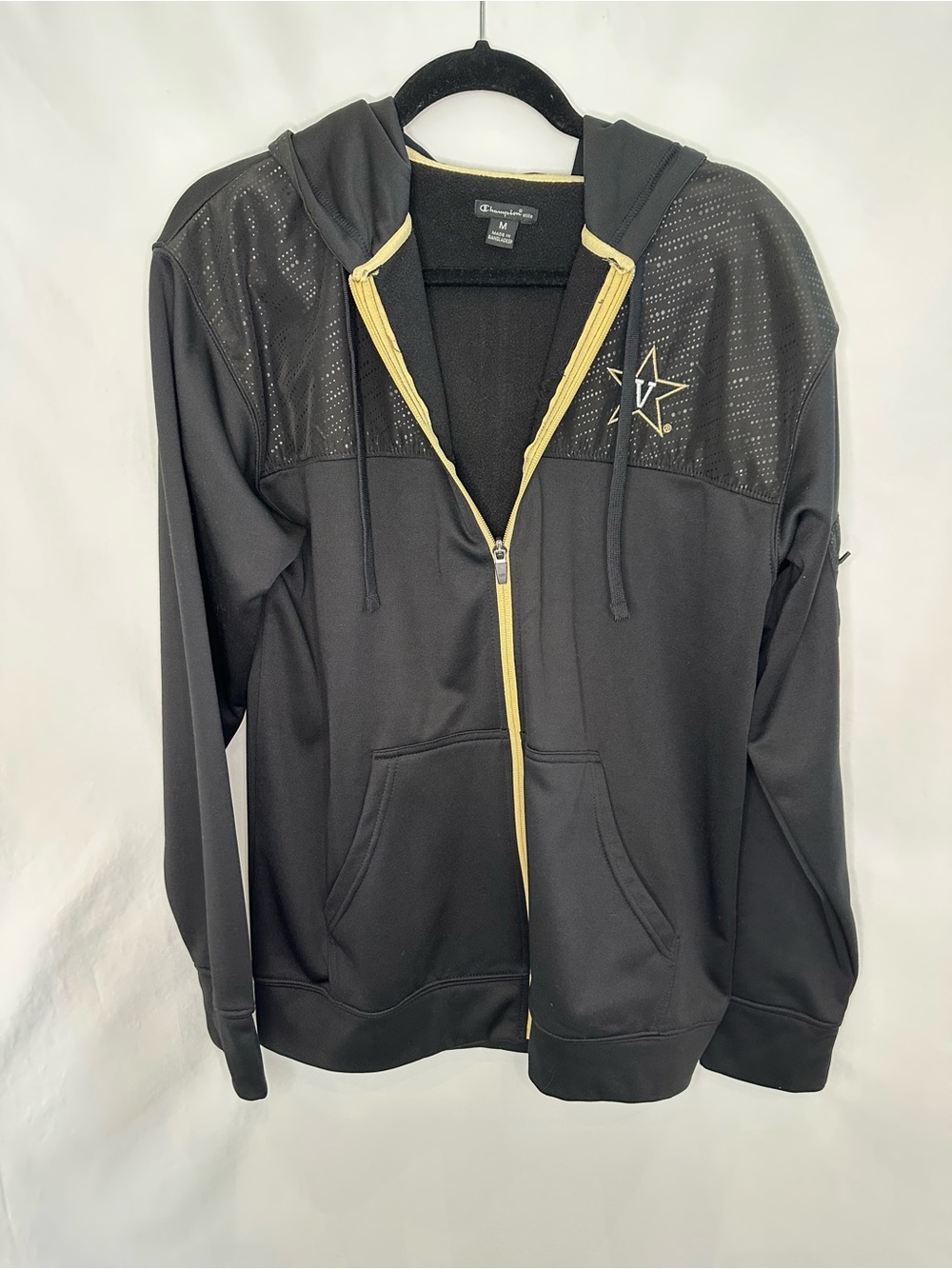 Vanderbilt Champion Black Performance Zip Hoodie with Gold Trim